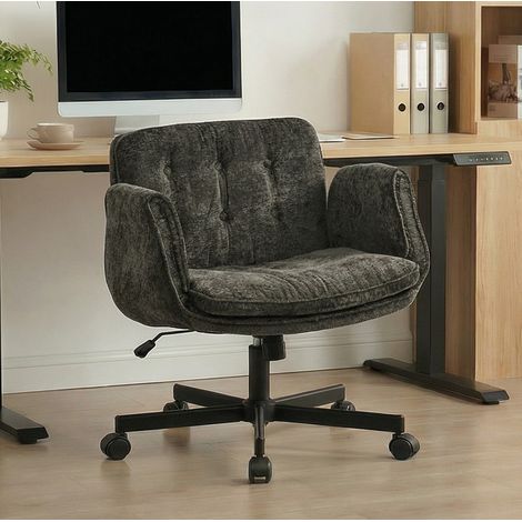 Silla de oficina de tela negra, reposabrazos regulables 5 niveles, inclinacion 90-120°, giratoria 360°, An 60-123 cm (1/5)