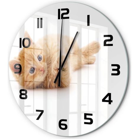 Horloge Murale Ronde Cuisine en Verre Silencieuse Design Moderne Décorative Chat roux fi 60 cm (1/5)