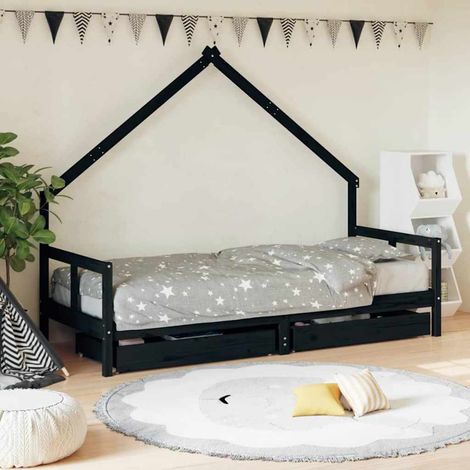 vidaXL Estructura de cama niños con cajones madera pino negro 80x200cm (1/5)