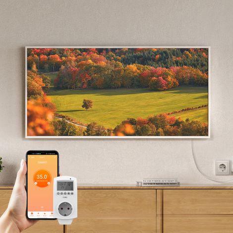 EMKE Radiateur Infrarouge 1200W, Panneau Chauffant Décoratif Mural 119,5x59,5cm, Thermostat WiFi Connecté,