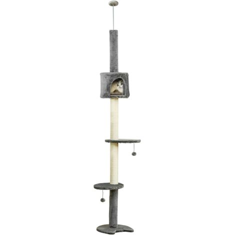 Indoor Cat Tree Tower for Kittens, Multi-Layer Activity Center with Scratching Post and Hanging Balls in Light Grey (1/5)