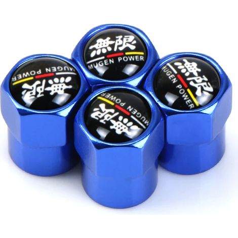 (Bleu) 4 bouchons de valve en aluminium pour pneus de voiture, compatibles avec Mugen Power, Civic, Accord, CRV, HRV et Jazz. (1/5)