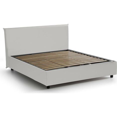 Talamo Italia - Letto alla francese Africa, Letto contenitore in ecopelle, Apertura frontale, Adatto per materasso Cm 140x190, 100% Made in Italy, Bianco