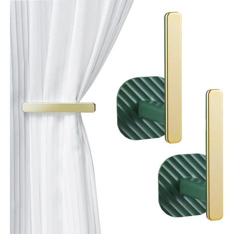 2 Pièces Embrasses de Rideaux Auto Adhésives Crochets en Forme de L pour Draperies, Balcon, Maison, Couleur Verte
