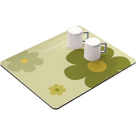 Tapis égouttoir de cuisine 30 x 40 cm, super absorbant, vert/fleur (1/2)