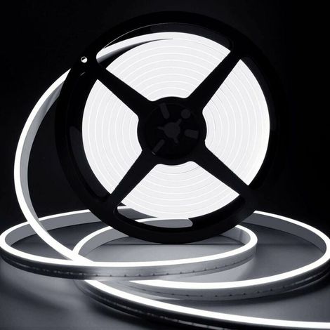 Striscia LED da 10 m, 12 V, 6000 K, bianco neon, impermeabile IP65, tagliabile, striscia neon in silicone flessibile per camera da letto, cucina e decorazione (1/5)