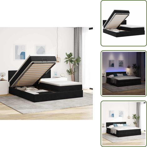 Coprimaterasso lavabile - vidaXL Struttura Letto Pouf con Materassi Nero 180x200 cm in Velluto - Luci a LED