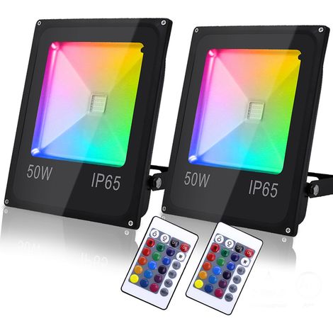 Randaco 2X50W RGB LED Strahler mit Fernbedienung RGB Strahler Außenstrahler Flutlichtstrahler