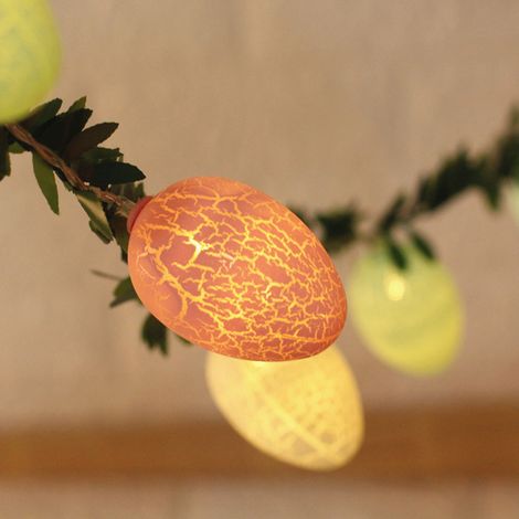Ostereier-Lichterkette, 2 Meter, 10 LEDs, grünes Rattan, rissige Ostereier-Optik, batteriebetrieben, für Frühlingsdekoration (1/5)