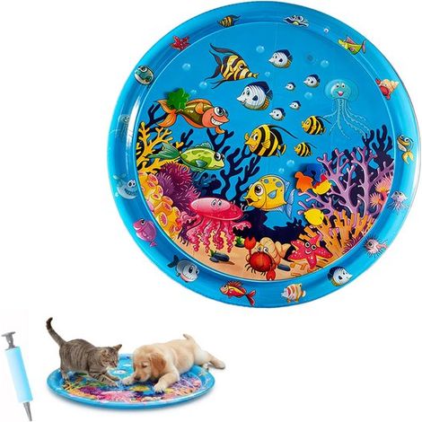Wasserspielmatte für Katzen 100 x 100 cm Kratzfest Auslaufsicher Kühlmatte für Katzen und Hunde Wassersensormatte für Katzen und Hunde Sommer Küh