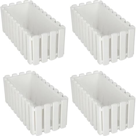 Maceta para balcón, barandilla o terraza, estilo rústico blanco, 40 cm, 4 unidades.