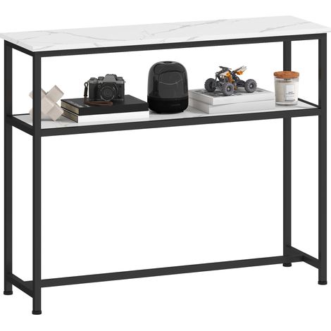 Console étroite avec plateau effet marbre, étagère ouverte et structure en métal 100 x 30 x 81 cm Blanc (1/5)