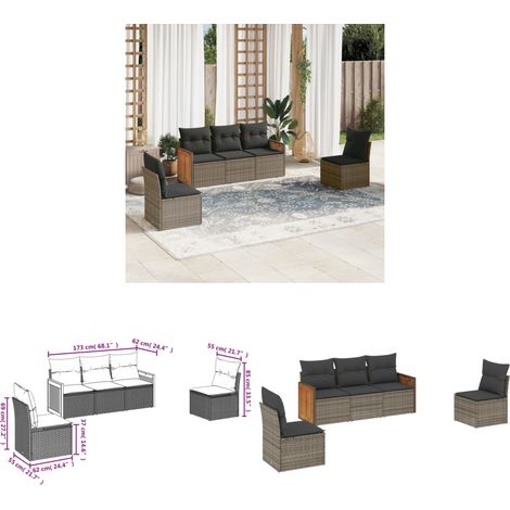 5-tlg. Garten-Sofagarnitur mit Kissen Grau Poly Rattan - Gartensofas - Outdoor Möbel - Gartenmöbelset - Lounge Set - Rattan Gartenmöbel - Home & Living (1/3)