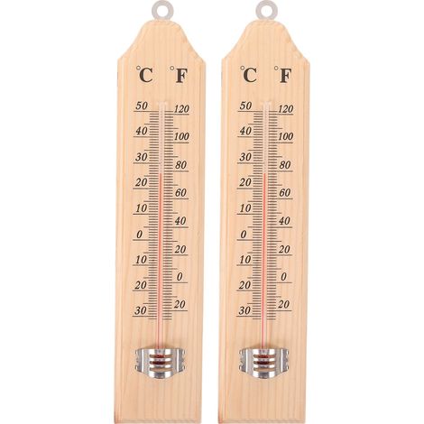 2 thermomètres muraux bois, -40-50°C/-40-120°F, double échelle (1/5)