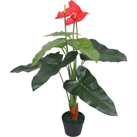 Fleur flamant rose artificielle avec pot de 90 cm, rouge et jaune
