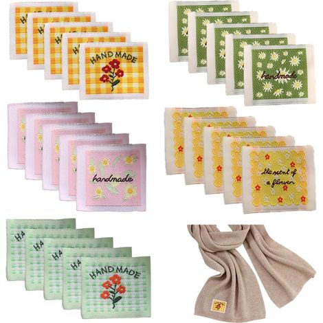 Lot de 100 étiquettes faites à la main à coudre - En cuir synthétique - En cuir synthétique - Avec trous - Accessoires de tricot pour bricolage, chapeau, jeans, sacs, chaussures, artisanat (1/5)
