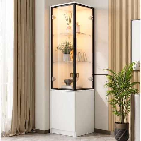 Vitrina esquinera 40x40x160 cm de tablero de partículas blanca con LED y aplicación - CHICFURN (1/5)