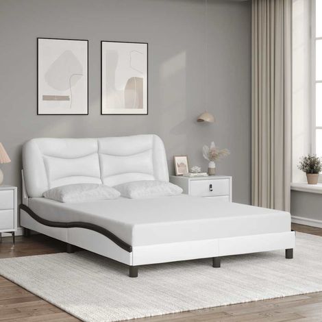 Cadre de lit sans matelas-Structure de lit Hvar blanc et noir 140x190 cm similicuir (1/5)