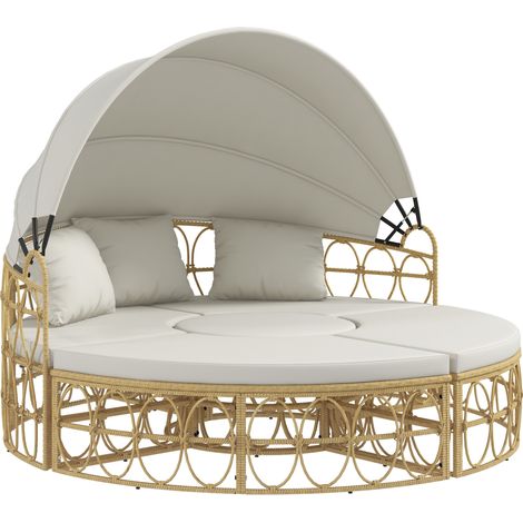 Set salotto da giardino 4 pezzi in polyrattan crema con tetto apribile e tavolino MODENUIT (1/5)