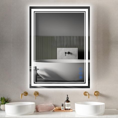 Badspiegel mit Beleuchtung 100x60cm, Badezimmerspiegel Wandspiegel mit Beleuchtung, Badezimmer Spiegel led mit Anti-Beschlag & Dimmar 3000-6500K Farbtemperatur IP44 ideal fürs Badezimmer