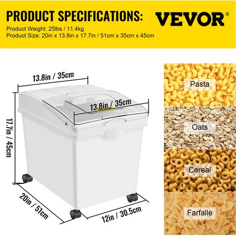 VEVOR Mehl und Reis Behälter Kapazität 25 kg, 3 Stück Aufbewahrungsbox Küche 35,5 x 50 x 45 cm, dreifach Vorratsdosen 14 x 19,7 x 17,7 Zoll weiß Speicherung für Getreide und anderen Trockenwaren