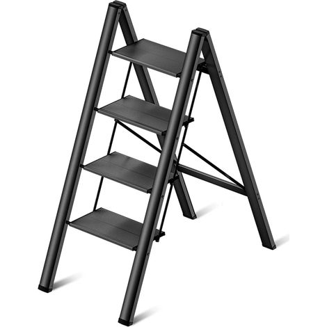 Échelle Pliante 4 Marches Fer, Larges Marches Antidérapantes, Capacité de Charge de 150kg, pour L'organisation de la Maison ou comme Jardinière Temporaire (1/5)