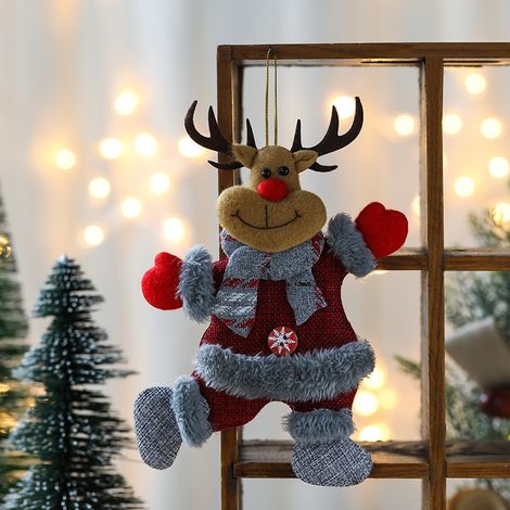 Weihnachtliche Hängepuppe für Zuhause, Partyzubehör, Accessoires mit Kordel, niedliche Elch- und Bärendekorationen, Puppenanhänger für den Weihnachtsbaum, exquisiter, weicher Stoff, Elch- und Schneema (1/3)