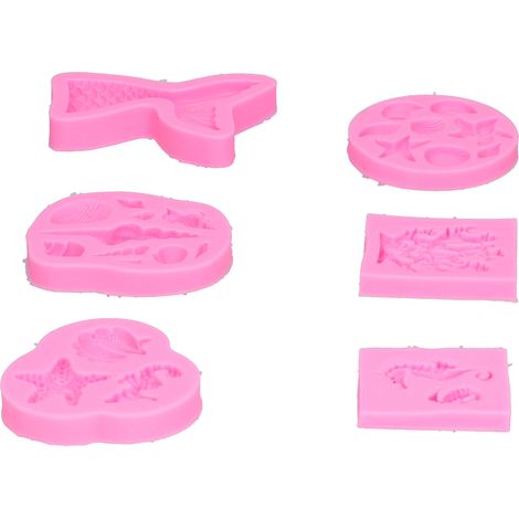 Lot de 6 moules en silicone en forme de coquillage marin pour fondant, gâteaux et chocolats - Outils de décoration - Rose (1/5)