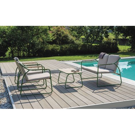 Salottino da Giardino 4 Posti Con Divano, Poltrone, Tavolino, Cuscini, Colore Verde (1/5)