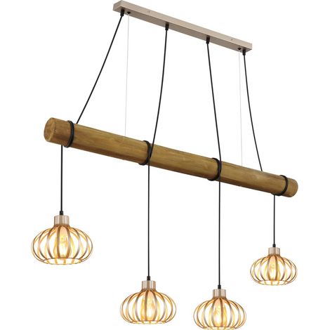 Suspension Lampe de salon Réglable en hauteur Beige Bois H 150 cm (1/5)