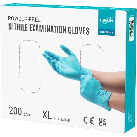 Lot de 200 gants jetables en nitrile non poudrés EN455 EN374 - Sans latex - Tailles S, M, L et XL (XL, Bleu clair) (1/5)