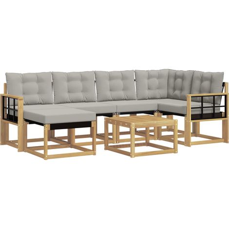 Outdoor Sofa Set with Cushion 7 pcs White and Light Grey vidaXL