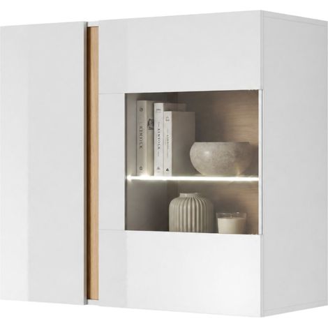 Mobile Pensile Kava, 2 Ripiani, 2 Ante, con led, 96x83h cm Bianco