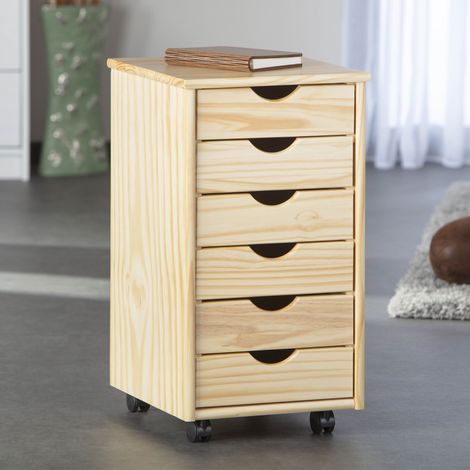 Meuble de rangement 6 tiroirs en pin massif naturel - MODULAR