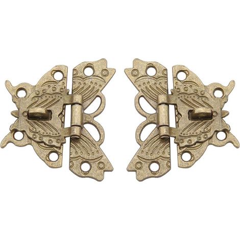 2 pcs Vintage Design Alliage Loquet, Rétro Décoratif Armoire Boîte À Bijoux Antique Boucle Butterfles en Forme De Cas en Bois Gravé Moraillon Loquet.