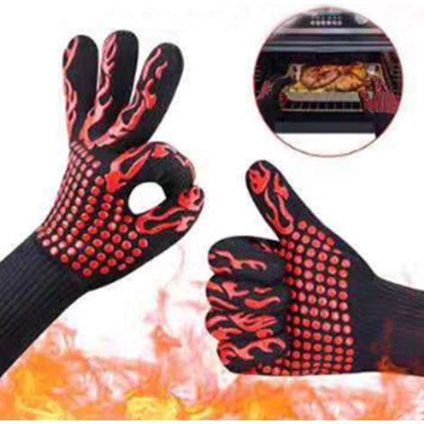 Hochtemperaturbeständige Grillhandschuhe, hitzebeständige und flammhemmende Kochhandschuhe, ofenfeste Silikon-Strickhandschuhe, rot. (1/5)