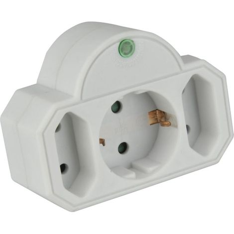 Steckdosenadapter mit Überspannungsschutz 1xSchutz-Kontakt, 2xEuro, weiß