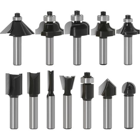 Shank Pattern Flush Trim Router Bit Set 12Pcs 8mm Router Bits Set Professional Shank Tungsten Carbide Router Bit Cutter Set with Wooden Case for Wood（With wooden box） (1/5)