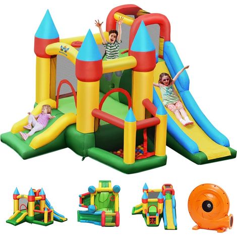 Goplus – Château gonflable avec souffleur – Aire de jeux 330x300x210cm – Charge max 135kg – Pour 4 enfants de 3 à 10 ans – Ventilateur inclus (1/5)