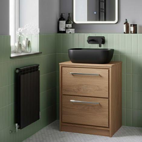 Hudson Reed Lille Floor Standing 2-Drawer Vanity Unit with Worktop 600mm Wide - Antique Oak
