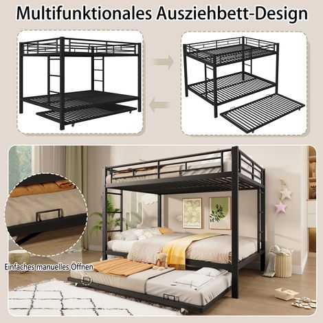 Cadre en métal noir pour lit superposé 140x200 cm avec couchage rabattable, barrières de sécurité surélevées, sans sommier ni matelas