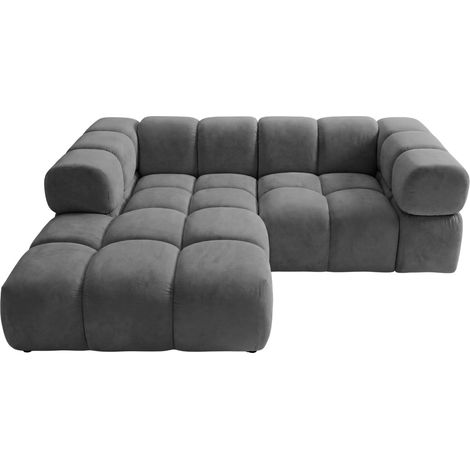 GUSTAVE - Canapé d'angle tissu velours 4 places Gris Droit (1/5)