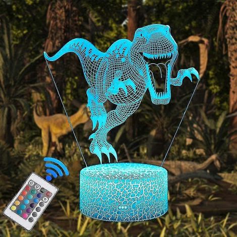 Lampe de table 3D dinosaure colorée, petite, base lumineuse LED, branchement USB, effet craquelé, veilleuse (1/5)