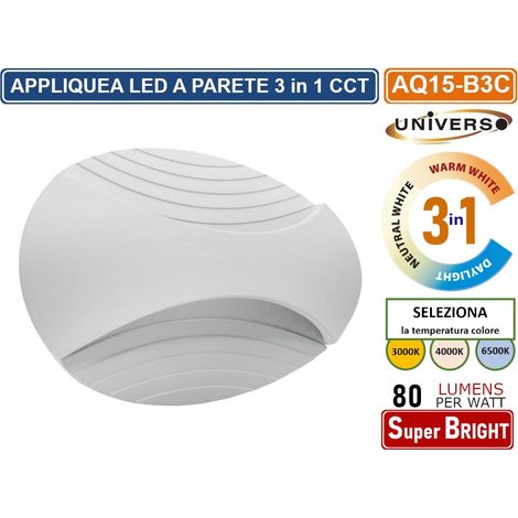 APPLIQUE LED 6W 480 LUMEN DA INTERNO MONTAGGIO A PARETE 3 TEMPERATURE DI LUCE SELEZIONABILI CCT 3000K 4000K 6500K (1/4)