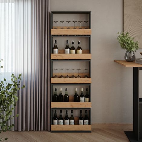 étagère pour verres à vin Repose, Chêne doré/anthracite, 60x180cm, Vicco