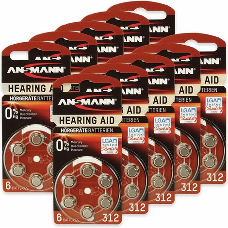 ANSMANN Hörgeräte-Batterie, HEARING AID, PR41, Größe 312, 60 Stück