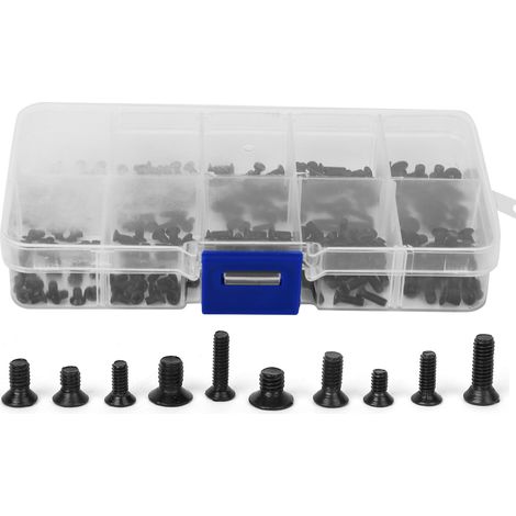 Vis à métaux tête fraisée plate, fente cruciforme, noire, acier carbone, pour électronique, fixation industrielle, lot de 250 pièces. (1/5)
