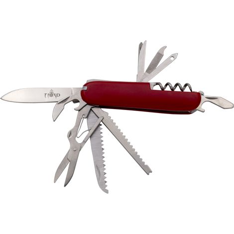 Multifunktionsmesser Third 55011 mango ABS rot mit 6,6 cm Edelstahlklinge, 11 Funktionen. Mit Nylonhülle.