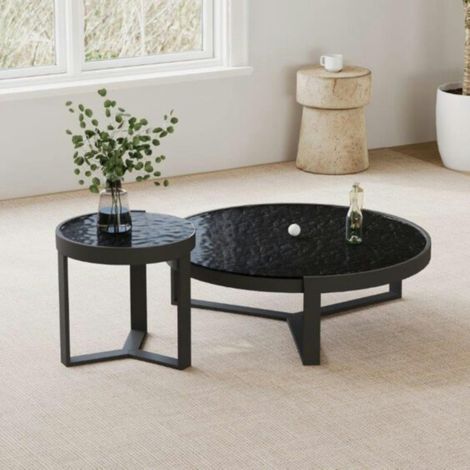 Table basse ronde en verre noir ondulé (lot de 2) LIGURIE (1/5)