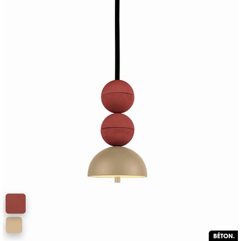 Lampe de suspension en béton - BOSFOR CONCRETE TERRE ROUGE - AMANDE 2 BALLES LED 14W (1/3)